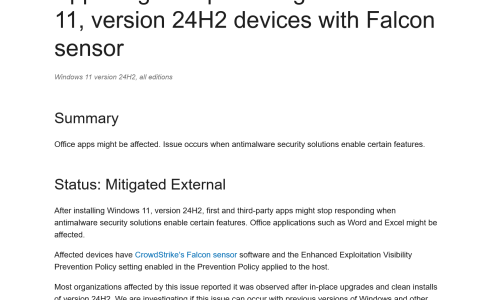 CrowdStrike余波未平 导致Windows 11 24H2上的应用程序崩溃