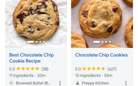 Google测试在搜索结果中直接显示完整食谱